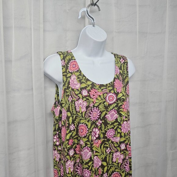 J. Jill Green Pink Maxi Dress Sleeveless Floral Bohemian Cottagecore Festival M - Picture 3 of 11